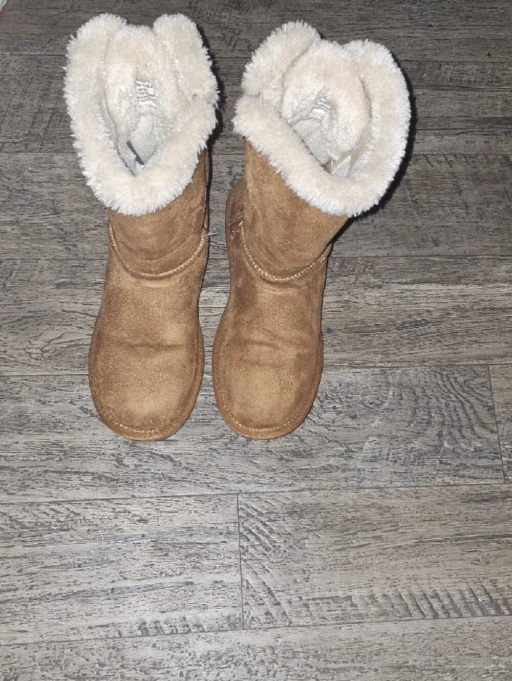Hot Tomato Kids Tan Faux-Shearling Lace-Up Winter Boots